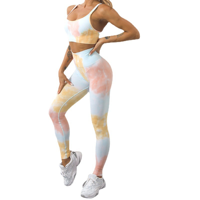 タイダイ柄 シームレスヨガブラ＆レギンスセット